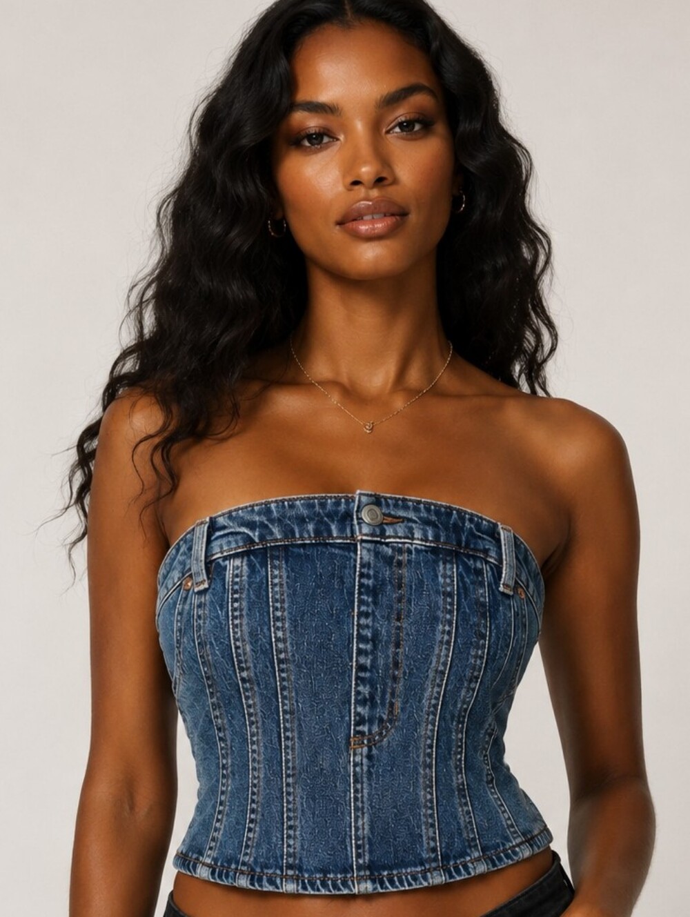 H&M DENIM CORSET BUSTIER TOP Size XS